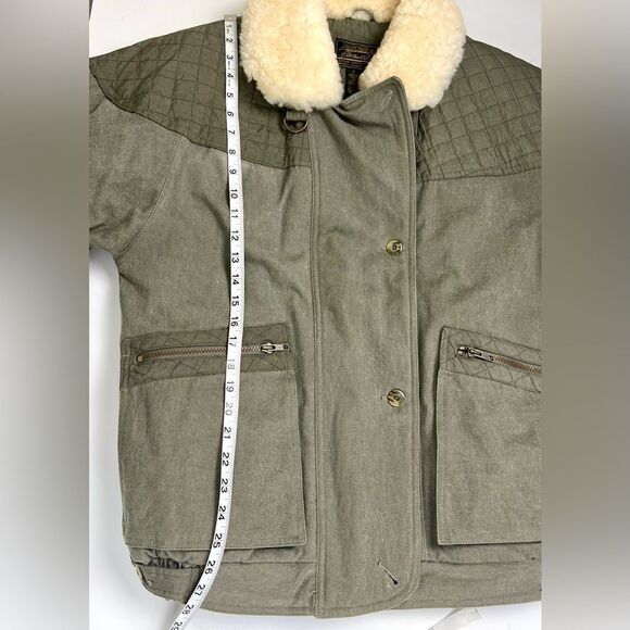 Vintage Eddie Bauer Goose Down Green Quilted Sherpa Shearling Trucker Jacket - Picture 13 of 16